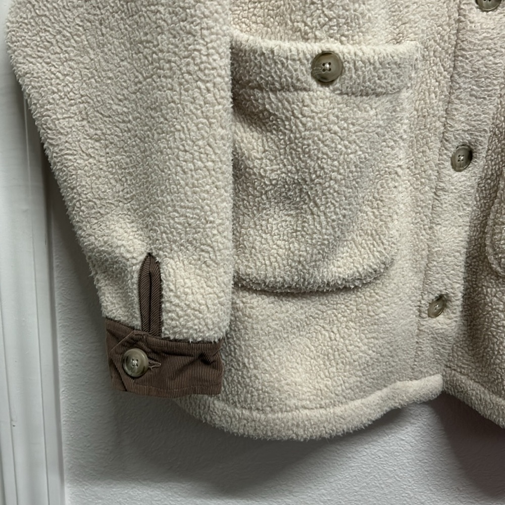 Madewell Corduroy-Trimmed (Re)sourced Sherpa Terry Chore Coat Large Brown Beige - Picture 8 of 16